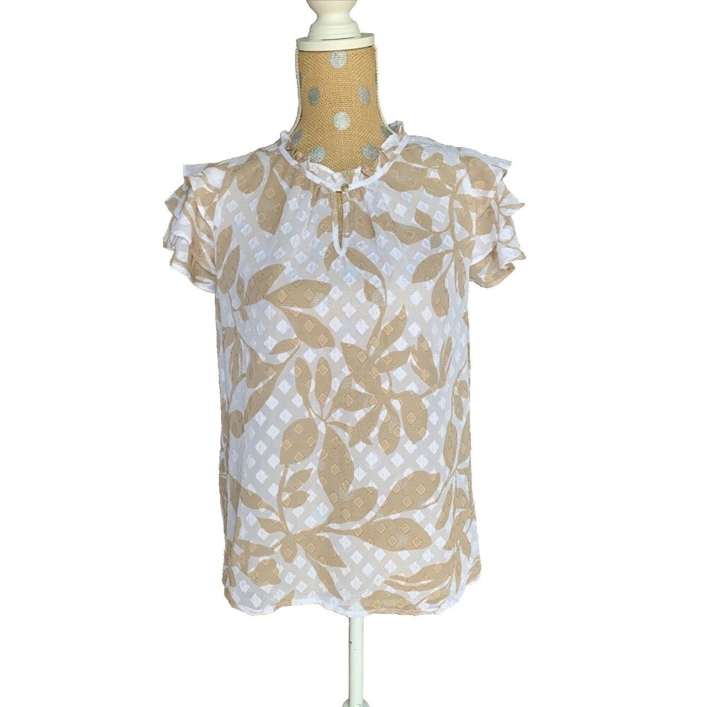 Liz Claiborne Vtg Blouse Top Sheet Leaf Print Flutter Sleeve Old Money Preppy S